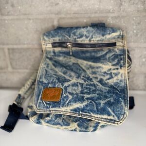Vintage Mean Jeans Acid Wash Denim Backpack • 90s Grunge Jean Bag